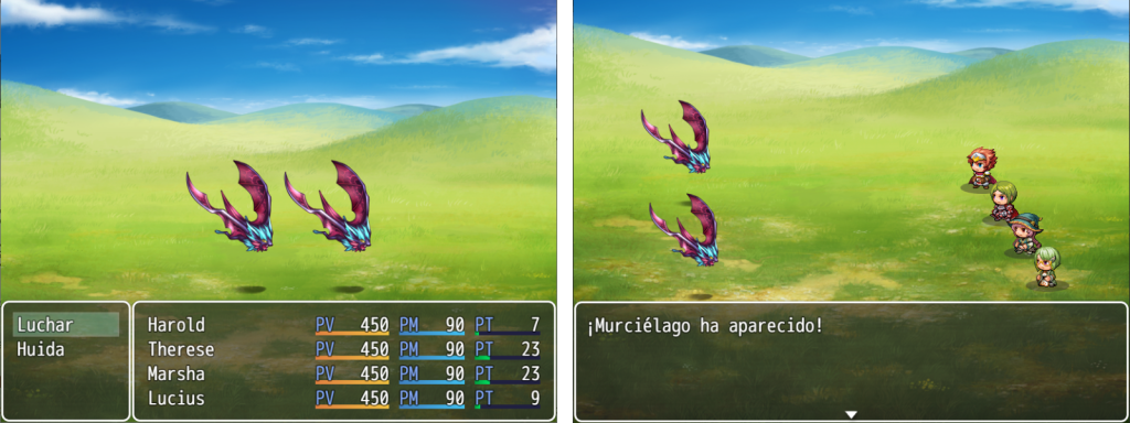 Capturas del sistema de batalla original del RPG Maker.